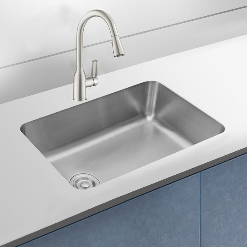 Stainless Steel Kitchen Sink Single Basin Kitchen Sink with Faucet Included Fingerprint-Proof Pull Out Faucet Clearhalo 'Home Improvement' 'home_improvement' 'home_improvement_kitchen_sinks' 'Kitchen Remodel & Kitchen Fixtures' 'Kitchen Sinks & Faucet Components' 'Kitchen Sinks' 'kitchen_sinks' 7256476