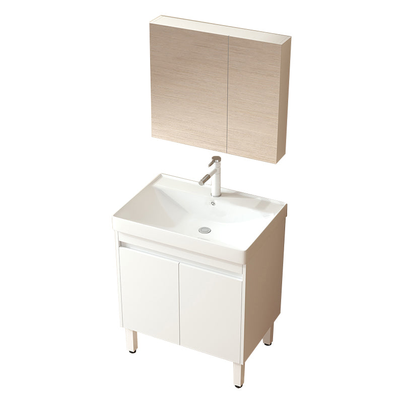 Wooden Sink Vanity Modern White Single-Sink Rectangular Vanity Set Vanity & Faucet & Enclosed Mirror Cabinet 28"L x 19"W x 33"H Clearhalo 'Bathroom Remodel & Bathroom Fixtures' 'Bathroom Vanities' 'bathroom_vanities' 'Home Improvement' 'home_improvement' 'home_improvement_bathroom_vanities' 7257055