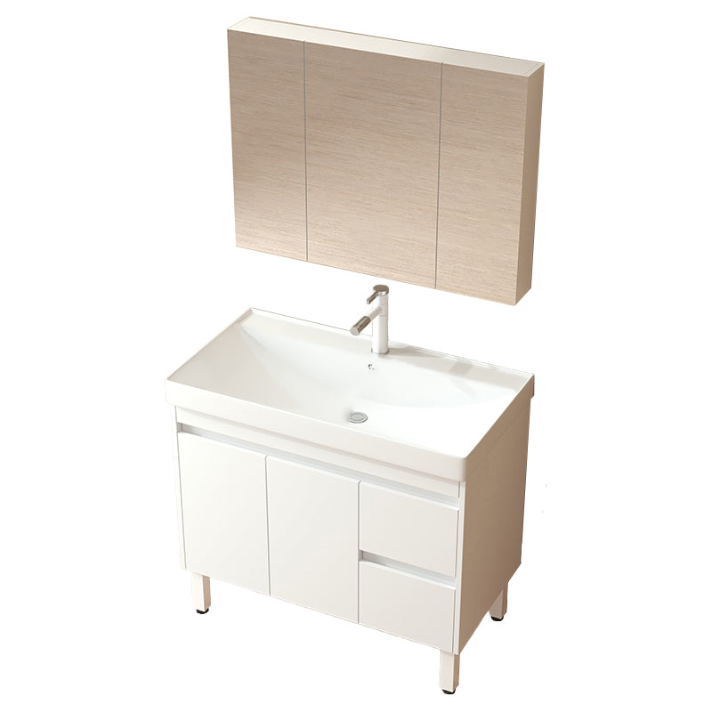 Wooden Sink Vanity Modern White Single-Sink Rectangular Vanity Set Vanity & Faucet & Enclosed Mirror Cabinet Clearhalo 'Bathroom Remodel & Bathroom Fixtures' 'Bathroom Vanities' 'bathroom_vanities' 'Home Improvement' 'home_improvement' 'home_improvement_bathroom_vanities' 7257058