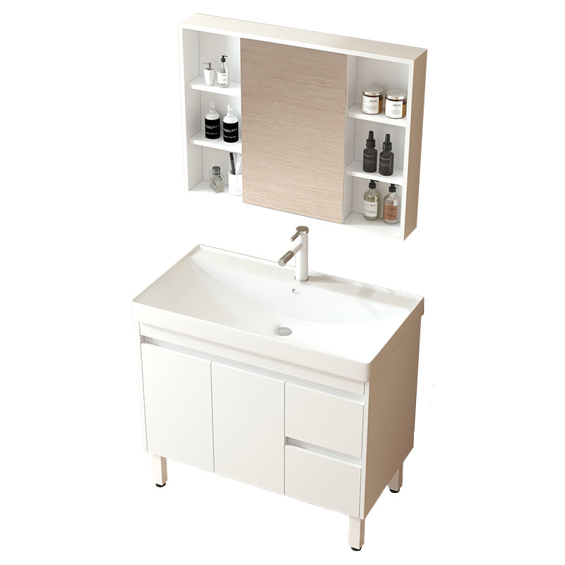 Wooden Sink Vanity Modern White Single-Sink Rectangular Vanity Set Vanity & Faucet & Mirror Cabinet Clearhalo 'Bathroom Remodel & Bathroom Fixtures' 'Bathroom Vanities' 'bathroom_vanities' 'Home Improvement' 'home_improvement' 'home_improvement_bathroom_vanities' 7257066