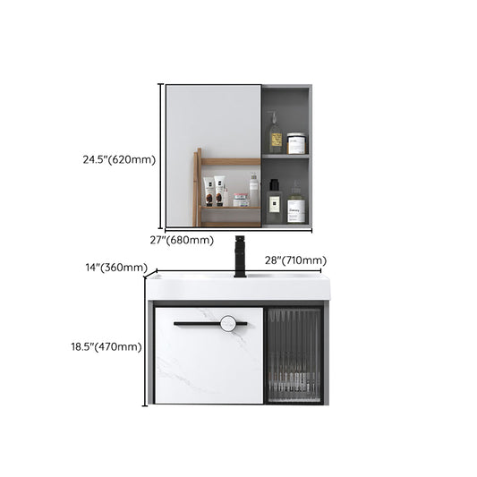 Modern Single Sink Bathroom Vanity White Glass Rectangular Wall Mount Bath Vanity Clearhalo 'Bathroom Remodel & Bathroom Fixtures' 'Bathroom Vanities' 'bathroom_vanities' 'Home Improvement' 'home_improvement' 'home_improvement_bathroom_vanities' 7257119