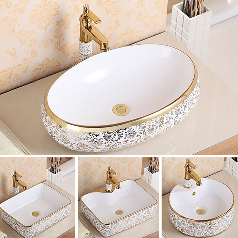 Traditional Vessel Sink Oval Porcelain with Pop-Up Drain Vessel Lavatory Sink Clearhalo 'Bathroom Remodel & Bathroom Fixtures' 'Bathroom Sinks & Faucet Components' 'Bathroom Sinks' 'bathroom_sink' 'Home Improvement' 'home_improvement' 'home_improvement_bathroom_sink' 7260192