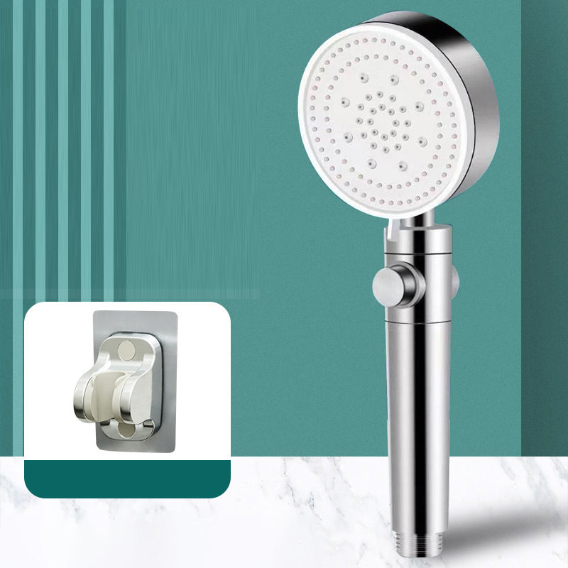 Modern Shower Head Handheld Round Plastic Self-cleaning Shower Head Silver Shower Head with Wall Pedestal Clearhalo 'Bathroom Remodel & Bathroom Fixtures' 'Home Improvement' 'home_improvement' 'home_improvement_shower_heads' 'Shower Heads' 'shower_heads' 'Showers & Bathtubs Plumbing' 'Showers & Bathtubs' 7260911