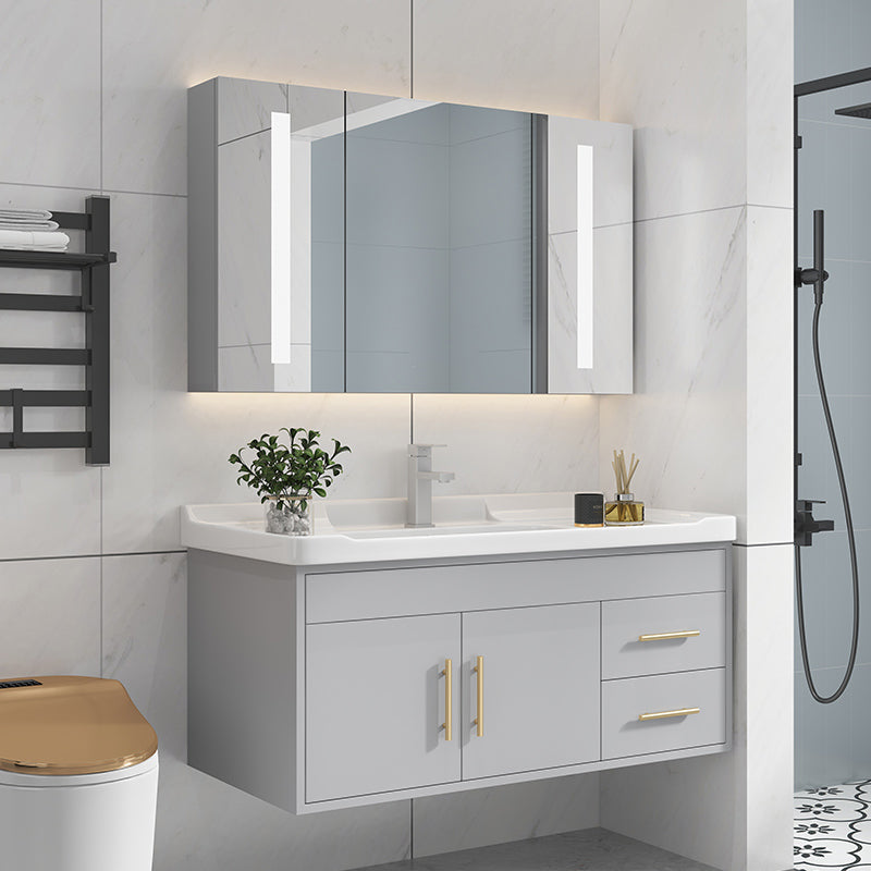 Glam Bathroom Sink Vanity Wall Mount Bathroom Vanity with Mirror Clearhalo 'Bathroom Remodel & Bathroom Fixtures' 'Bathroom Vanities' 'bathroom_vanities' 'Home Improvement' 'home_improvement' 'home_improvement_bathroom_vanities' 7263919