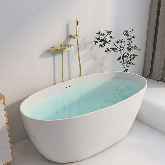 Antique Finish Stand Alone Bath Soaking Modern Oval Bath Tub Gold Tub with Wall Mounted Faucets Clearhalo 'Bathroom Remodel & Bathroom Fixtures' 'Bathtubs' 'Home Improvement' 'home_improvement' 'home_improvement_bathtubs' 'Showers & Bathtubs' 7266654