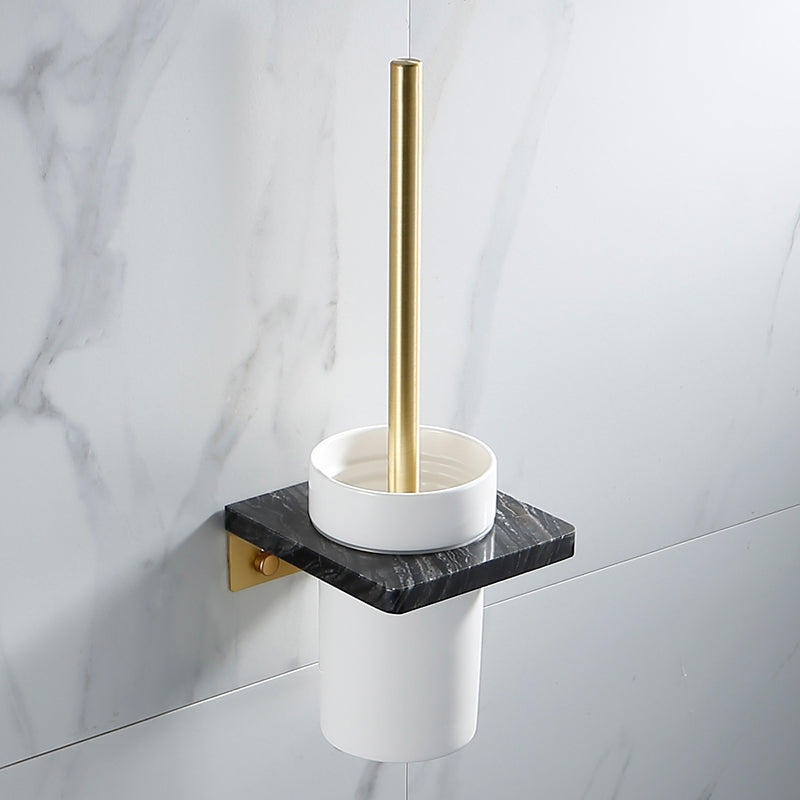 Contemporary Golden Bath Hardware Set Brass& Marble Bathroom Accessory Kit Toilet Brush Clearhalo 'Bathroom Hardware Sets' 'Bathroom Hardware' 'Bathroom Remodel & Bathroom Fixtures' 'bathroom_hardware_sets' 'Home Improvement' 'home_improvement' 'home_improvement_bathroom_hardware_sets' 7267477