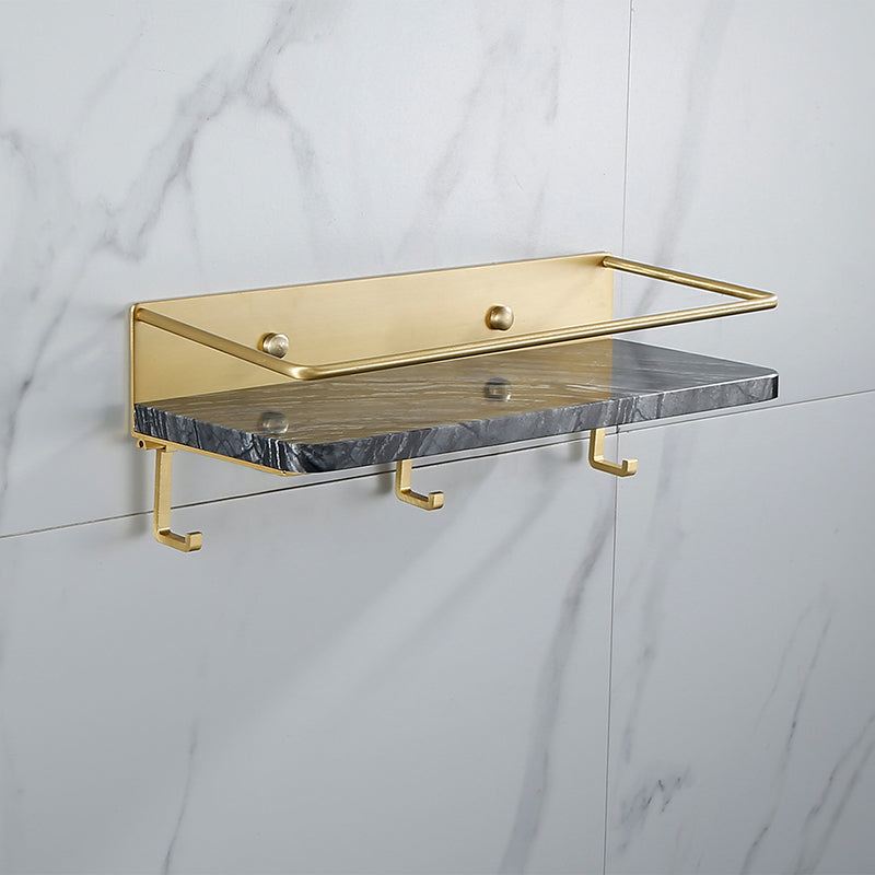 Contemporary Golden Bath Hardware Set Brass& Marble Bathroom Accessory Kit Bath Shelf （With Hook 12"L） Clearhalo 'Bathroom Hardware Sets' 'Bathroom Hardware' 'Bathroom Remodel & Bathroom Fixtures' 'bathroom_hardware_sets' 'Home Improvement' 'home_improvement' 'home_improvement_bathroom_hardware_sets' 7267486