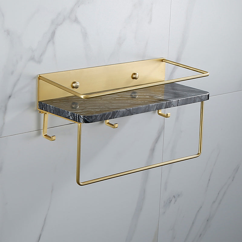 Contemporary Golden Bath Hardware Set Brass& Marble Bathroom Accessory Kit Cross Bar Rack With Hook (12"L) Clearhalo 'Bathroom Hardware Sets' 'Bathroom Hardware' 'Bathroom Remodel & Bathroom Fixtures' 'bathroom_hardware_sets' 'Home Improvement' 'home_improvement' 'home_improvement_bathroom_hardware_sets' 7267492