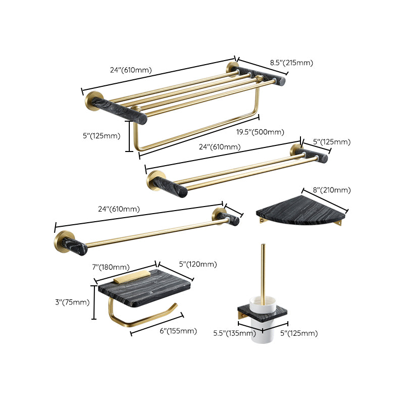 Contemporary Golden Bath Hardware Set Brass& Marble Bathroom Accessory Kit Clearhalo 'Bathroom Hardware Sets' 'Bathroom Hardware' 'Bathroom Remodel & Bathroom Fixtures' 'bathroom_hardware_sets' 'Home Improvement' 'home_improvement' 'home_improvement_bathroom_hardware_sets' 7267494