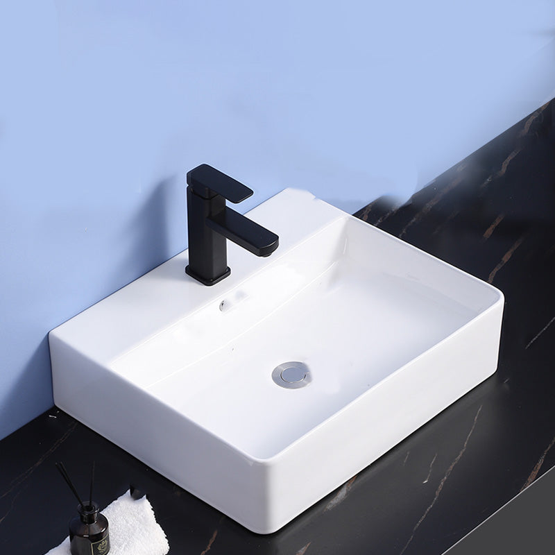 Modern Bathroom Sink Ceramic Rectangular White with Single Faucet Hole Vessel Sink 20"L x 17"W x 5"H Sink with Faucet Clearhalo 'Bathroom Remodel & Bathroom Fixtures' 'Bathroom Sinks & Faucet Components' 'Bathroom Sinks' 'bathroom_sink' 'Home Improvement' 'home_improvement' 'home_improvement_bathroom_sink' 7268829