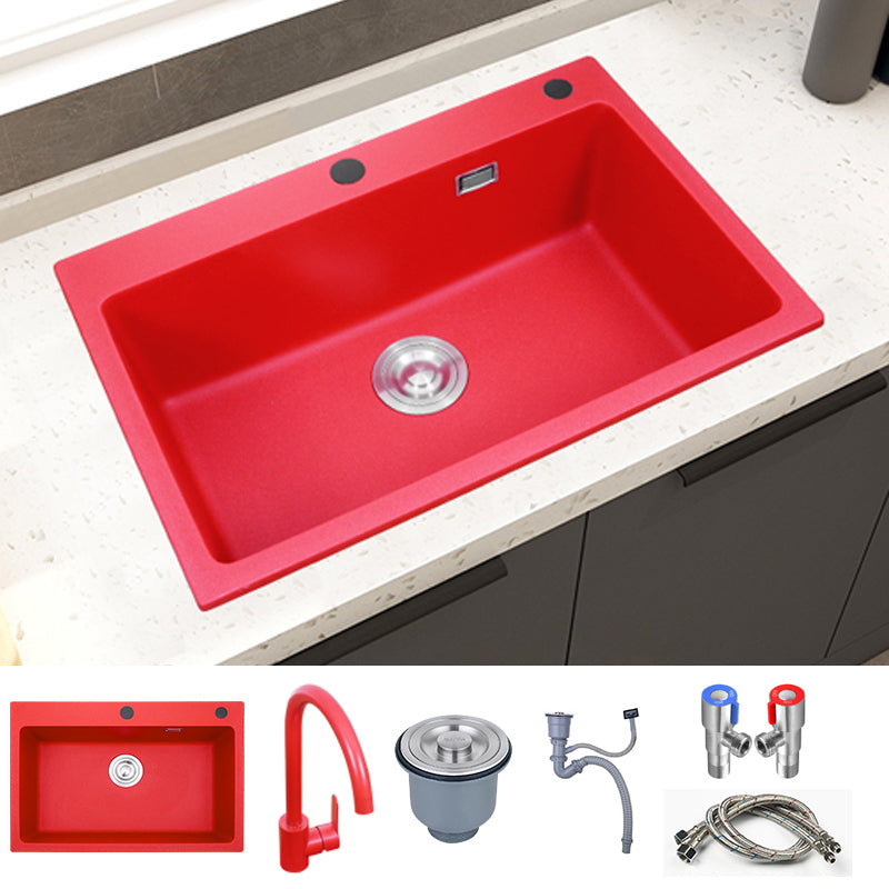 Quartz Kitchen Sink 1-Bowl Kitchen Sink with Rectangular Shape Sink with Faucet Round Faucet Clearhalo 'Home Improvement' 'home_improvement' 'home_improvement_kitchen_sinks' 'Kitchen Remodel & Kitchen Fixtures' 'Kitchen Sinks & Faucet Components' 'Kitchen Sinks' 'kitchen_sinks' 7268922