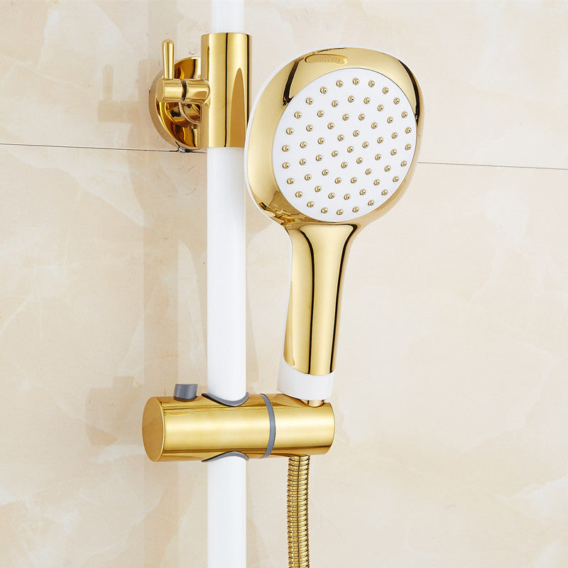 Contemporary Shower Head Square Golden Bathroom Handheld Shower Head Clearhalo 'Bathroom Remodel & Bathroom Fixtures' 'Home Improvement' 'home_improvement' 'home_improvement_shower_heads' 'Shower Heads' 'shower_heads' 'Showers & Bathtubs Plumbing' 'Showers & Bathtubs' 7269371