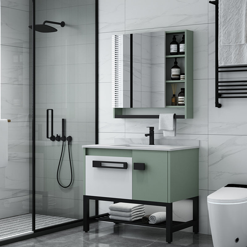 Modern Bathroom Sink Vanity Freestanding Vanity Set with Mirror Clearhalo 'Bathroom Remodel & Bathroom Fixtures' 'Bathroom Vanities' 'bathroom_vanities' 'Home Improvement' 'home_improvement' 'home_improvement_bathroom_vanities' 7270526