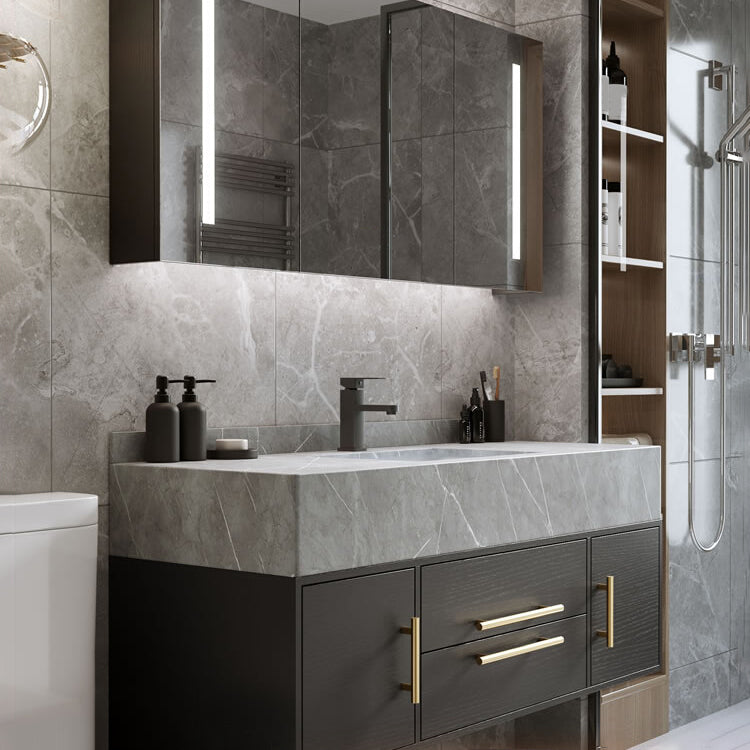 Wall Mount Bathroom Sink Vanity Modern Vanity Set with Mirror Clearhalo 'Bathroom Remodel & Bathroom Fixtures' 'Bathroom Vanities' 'bathroom_vanities' 'Home Improvement' 'home_improvement' 'home_improvement_bathroom_vanities' 7270557