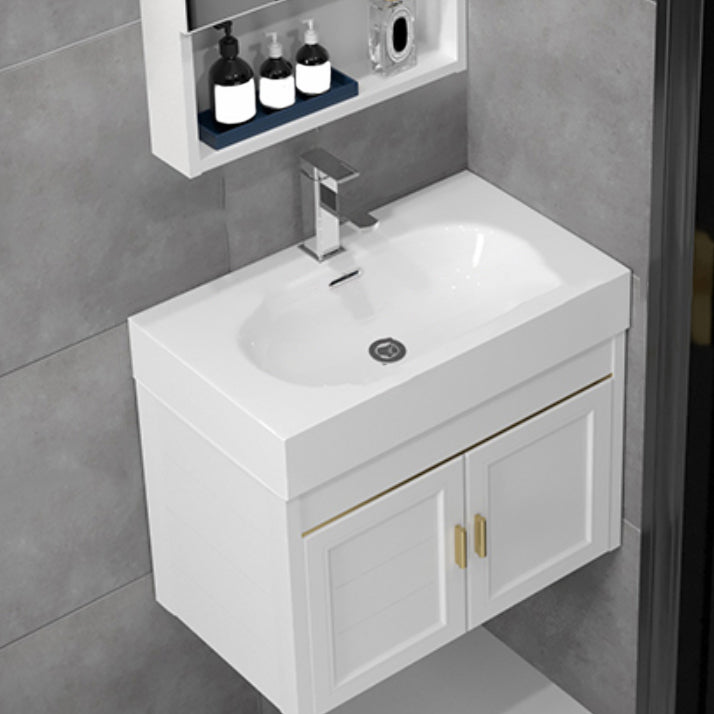 Glam Single Ceramic Top Vanity Oval Wall Mount Vanity Set with Mirror Clearhalo 'Bathroom Remodel & Bathroom Fixtures' 'Bathroom Vanities' 'bathroom_vanities' 'Home Improvement' 'home_improvement' 'home_improvement_bathroom_vanities' 7270592