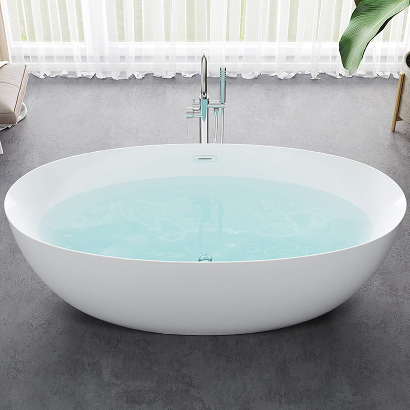 Oval Stand Alone Bath Acrylic Soaking White Modern Back to Wall Bathtub Clearhalo 'Bathroom Remodel & Bathroom Fixtures' 'Bathtubs' 'Home Improvement' 'home_improvement' 'home_improvement_bathtubs' 'Showers & Bathtubs' 7271976