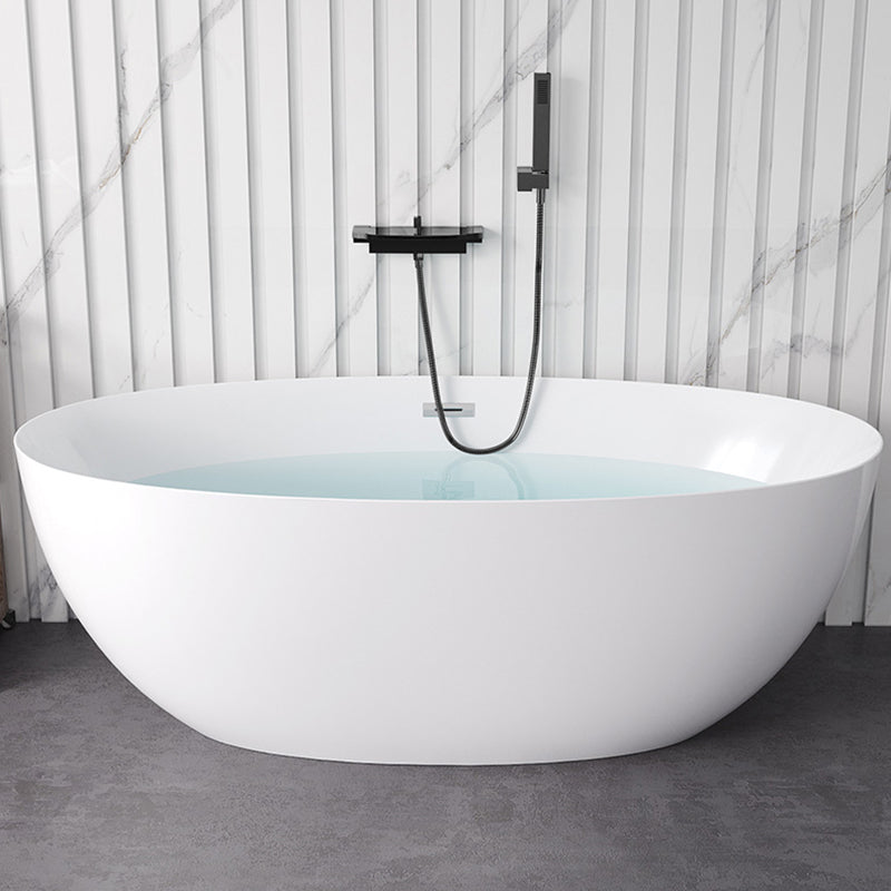 Oval Stand Alone Bath Acrylic Soaking White Modern Back to Wall Bathtub Black Tub with Wall Mounted Faucets Clearhalo 'Bathroom Remodel & Bathroom Fixtures' 'Bathtubs' 'Home Improvement' 'home_improvement' 'home_improvement_bathtubs' 'Showers & Bathtubs' 7271982
