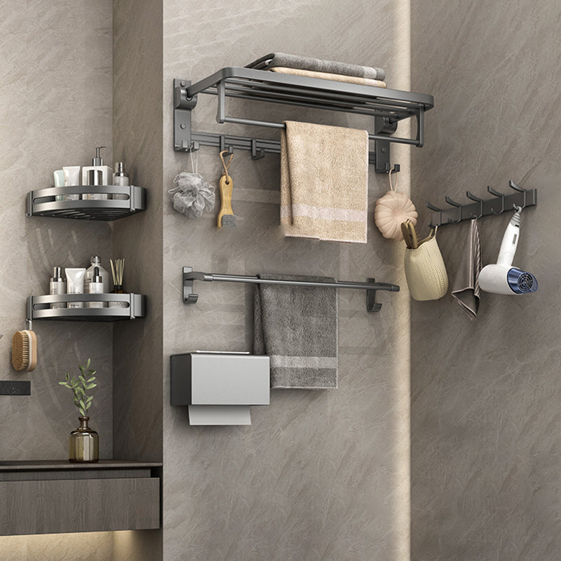 Modern Bathroom Hardware Set Grey Metal Bathroom Accessory Kit Anti-rust 6-Piece Set (Row Hook) Clearhalo 'Bathroom Hardware Sets' 'Bathroom Hardware' 'Bathroom Remodel & Bathroom Fixtures' 'bathroom_hardware_sets' 'Home Improvement' 'home_improvement' 'home_improvement_bathroom_hardware_sets' 7273363