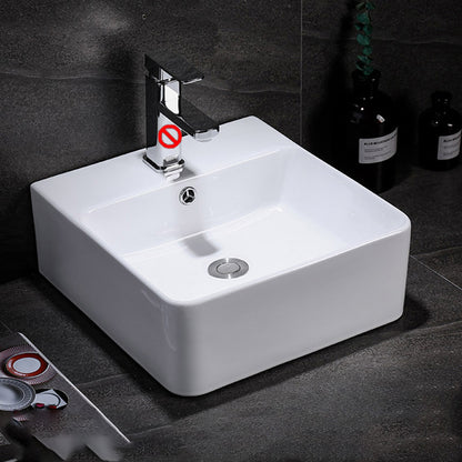 Contemporary Vessel Bathroom Sink Rectangular White Ceramic Overflow Drain Assembly Sink 16"L x 17"W x 6"H Sink Clearhalo 'Bathroom Remodel & Bathroom Fixtures' 'Bathroom Sinks & Faucet Components' 'Bathroom Sinks' 'bathroom_sink' 'Home Improvement' 'home_improvement' 'home_improvement_bathroom_sink' 7274552