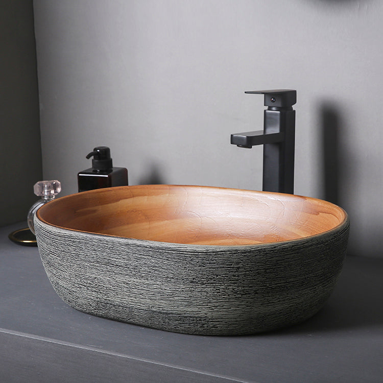 Brown Oval-shape Trough Bathroom Sink Modern Trough Bathroom Sink Clearhalo 'Bathroom Remodel & Bathroom Fixtures' 'Bathroom Sinks & Faucet Components' 'Bathroom Sinks' 'bathroom_sink' 'Home Improvement' 'home_improvement' 'home_improvement_bathroom_sink' 7274568