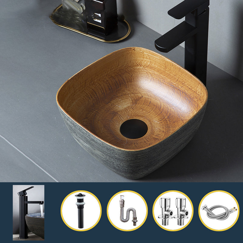 Brown Oval-shape Trough Bathroom Sink Modern Trough Bathroom Sink 11.8"L x 11.8"W x 5.9"H Sink with Faucet Clearhalo 'Bathroom Remodel & Bathroom Fixtures' 'Bathroom Sinks & Faucet Components' 'Bathroom Sinks' 'bathroom_sink' 'Home Improvement' 'home_improvement' 'home_improvement_bathroom_sink' 7274573