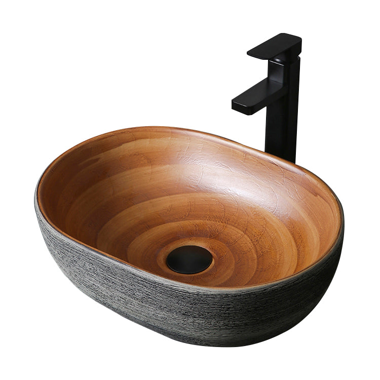 Brown Oval-shape Trough Bathroom Sink Modern Trough Bathroom Sink Clearhalo 'Bathroom Remodel & Bathroom Fixtures' 'Bathroom Sinks & Faucet Components' 'Bathroom Sinks' 'bathroom_sink' 'Home Improvement' 'home_improvement' 'home_improvement_bathroom_sink' 7274574