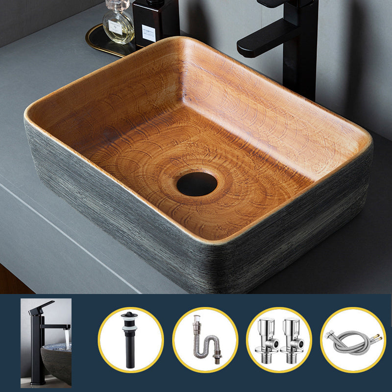 Brown Oval-shape Trough Bathroom Sink Modern Trough Bathroom Sink 19"L x 14"W x 6"H Sink with Faucet Clearhalo 'Bathroom Remodel & Bathroom Fixtures' 'Bathroom Sinks & Faucet Components' 'Bathroom Sinks' 'bathroom_sink' 'Home Improvement' 'home_improvement' 'home_improvement_bathroom_sink' 7274575