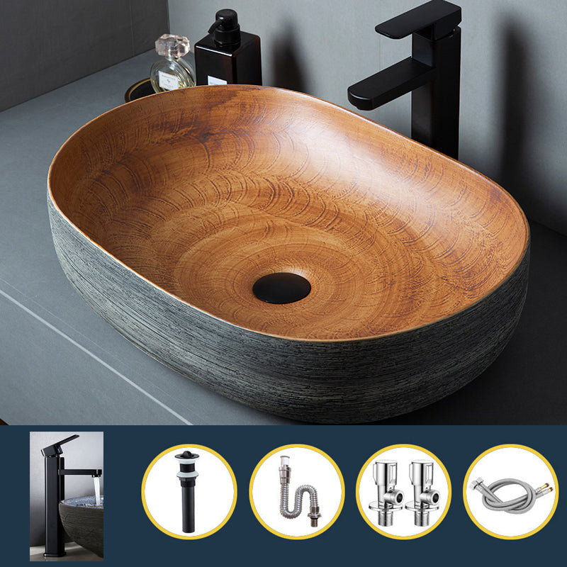 Brown Oval-shape Trough Bathroom Sink Modern Trough Bathroom Sink 23"L x 16"W x 6"H Sink with Faucet Clearhalo 'Bathroom Remodel & Bathroom Fixtures' 'Bathroom Sinks & Faucet Components' 'Bathroom Sinks' 'bathroom_sink' 'Home Improvement' 'home_improvement' 'home_improvement_bathroom_sink' 7274586