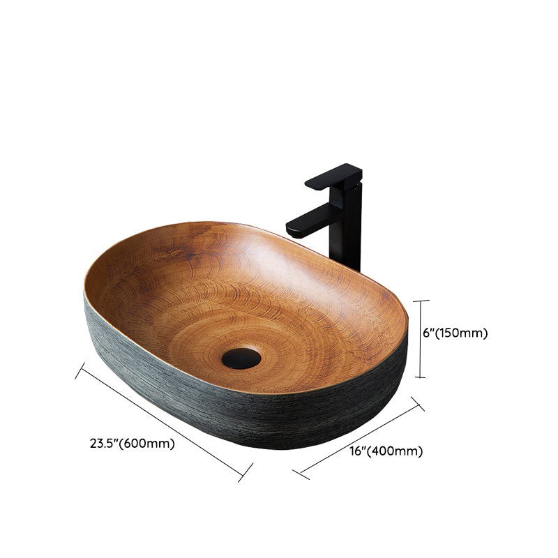 Brown Oval-shape Trough Bathroom Sink Modern Trough Bathroom Sink Clearhalo 'Bathroom Remodel & Bathroom Fixtures' 'Bathroom Sinks & Faucet Components' 'Bathroom Sinks' 'bathroom_sink' 'Home Improvement' 'home_improvement' 'home_improvement_bathroom_sink' 7274608