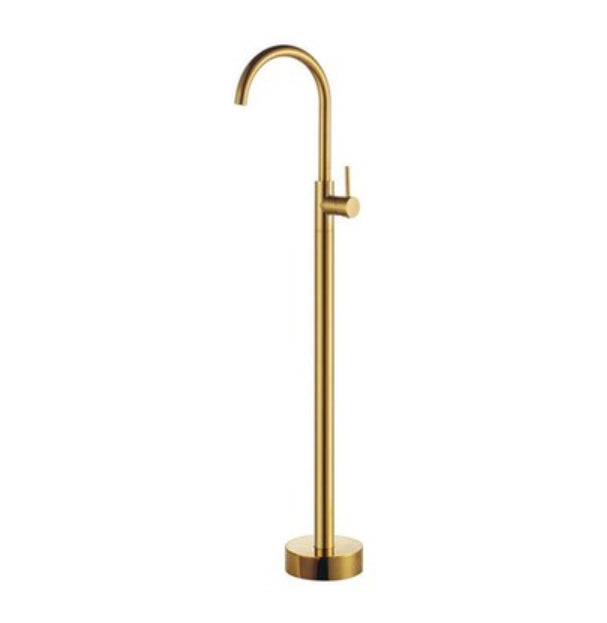 Modern Floor Mounted Freestanding Tub Filler Freestanding Copper High Arc Tub Filler Trim Gold Gooseneck Clearhalo 'Bathroom Remodel & Bathroom Fixtures' 'Bathtub Faucets' 'bathtub_faucets' 'Home Improvement' 'home_improvement' 'home_improvement_bathtub_faucets' 7274716