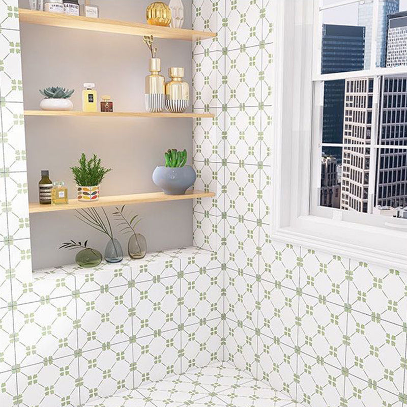 Modern Style Wall Tile Scratch Resistant Printing Straight Edge Square Wall Tile Light Green/ White 99 Pieces Clearhalo 'Floor Tiles & Wall Tiles' 'floor_tiles_wall_tiles' 'Flooring 'Home Improvement' 'home_improvement' 'home_improvement_floor_tiles_wall_tiles' Walls and Ceiling' 7274778