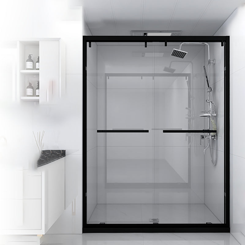 Tempered Glass Shower Bath Door Transparent Metal Semi Frameless Sliding Shower Door Black Clearhalo 'Bathroom Remodel & Bathroom Fixtures' 'Home Improvement' 'home_improvement' 'home_improvement_shower_tub_doors' 'Shower and Tub Doors' 'shower_tub_doors' 'Showers & Bathtubs' 7275288