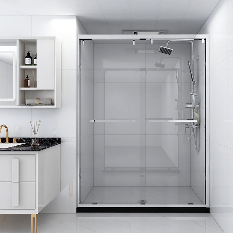 Tempered Glass Shower Bath Door Transparent Metal Semi Frameless Sliding Shower Door Silver Clearhalo 'Bathroom Remodel & Bathroom Fixtures' 'Home Improvement' 'home_improvement' 'home_improvement_shower_tub_doors' 'Shower and Tub Doors' 'shower_tub_doors' 'Showers & Bathtubs' 7275295