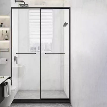 Tempered Shower Bath Door Transparent Metal Framed Sliding Shower Door Black Clearhalo 'Bathroom Remodel & Bathroom Fixtures' 'Home Improvement' 'home_improvement' 'home_improvement_shower_tub_doors' 'Shower and Tub Doors' 'shower_tub_doors' 'Showers & Bathtubs' 7275317