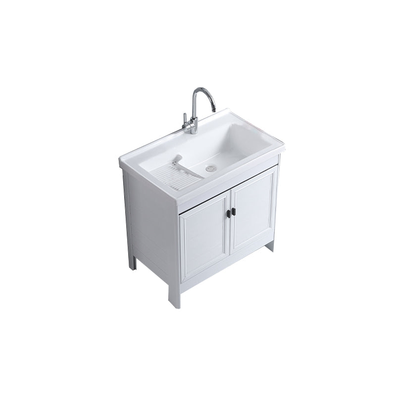 Rectangular White Vanity Freestanding Mirror Metal Frame Vanity with Soft Close Doors Vanity & Faucet Clearhalo 'Bathroom Remodel & Bathroom Fixtures' 'Bathroom Vanities' 'bathroom_vanities' 'Home Improvement' 'home_improvement' 'home_improvement_bathroom_vanities' 7276587