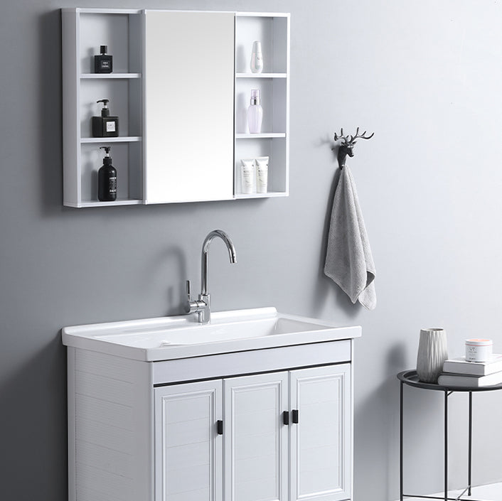 Rectangular White Vanity Freestanding Mirror Metal Frame Vanity with Soft Close Doors Clearhalo 'Bathroom Remodel & Bathroom Fixtures' 'Bathroom Vanities' 'bathroom_vanities' 'Home Improvement' 'home_improvement' 'home_improvement_bathroom_vanities' 7276590