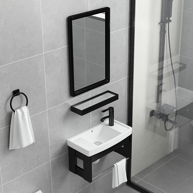 Black Bath Vanity Rectangular Single Sink Wall Mounted Metal Frame Bathroom Vanity Clearhalo 'Bathroom Remodel & Bathroom Fixtures' 'Bathroom Vanities' 'bathroom_vanities' 'Home Improvement' 'home_improvement' 'home_improvement_bathroom_vanities' 7276656