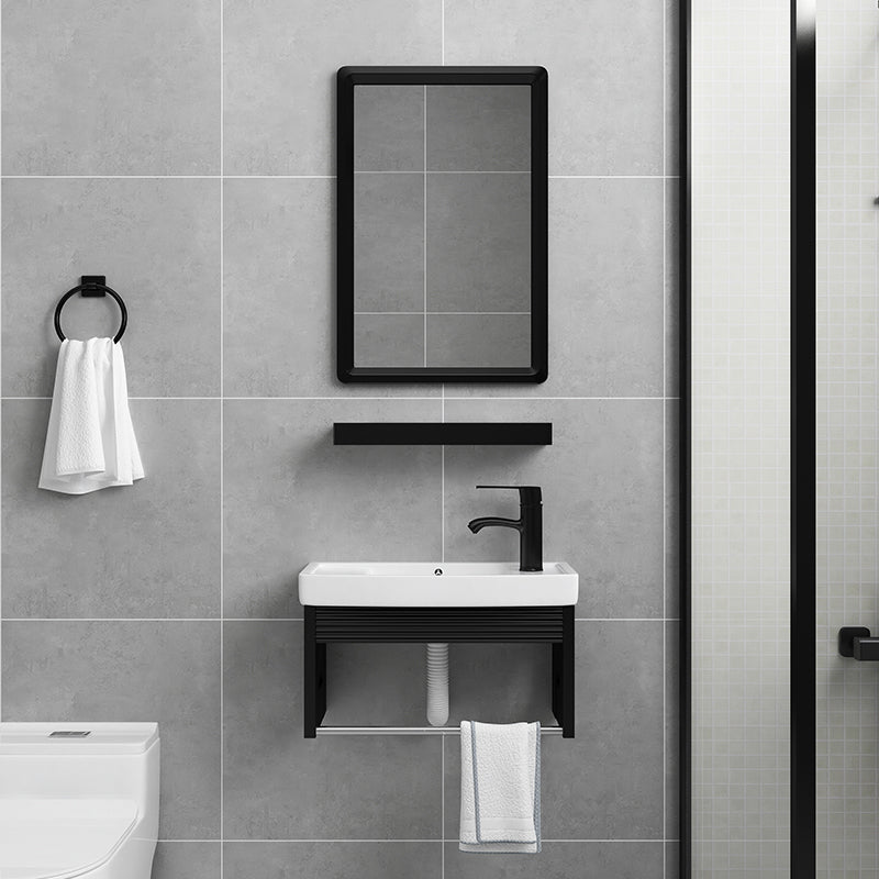 Black Bath Vanity Rectangular Single Sink Wall Mounted Metal Frame Bathroom Vanity Clearhalo 'Bathroom Remodel & Bathroom Fixtures' 'Bathroom Vanities' 'bathroom_vanities' 'Home Improvement' 'home_improvement' 'home_improvement_bathroom_vanities' 7276658