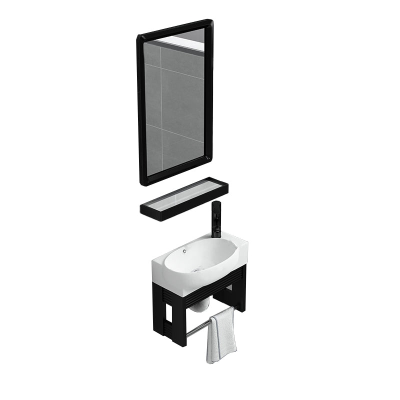Black Bath Vanity Rectangular Single Sink Wall Mounted Metal Frame Bathroom Vanity Vanity & Faucet & Mirrors 16"L x 9"W x 12"H Shelf Not Included Clearhalo 'Bathroom Remodel & Bathroom Fixtures' 'Bathroom Vanities' 'bathroom_vanities' 'Home Improvement' 'home_improvement' 'home_improvement_bathroom_vanities' 7276659