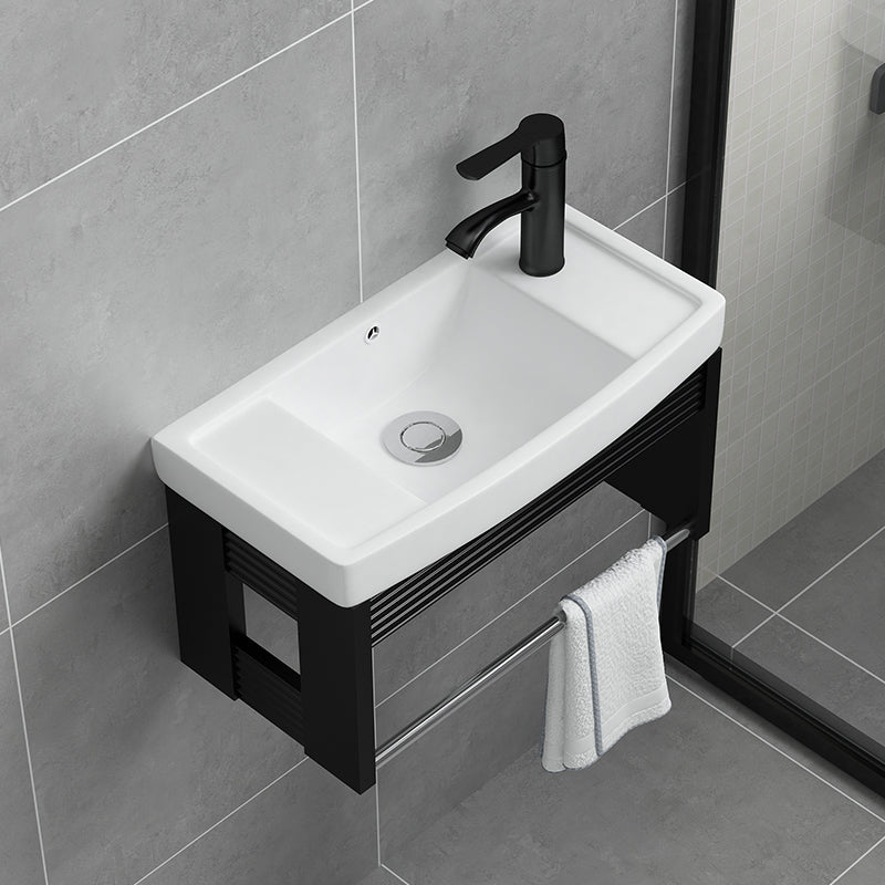 Black Bath Vanity Rectangular Single Sink Wall Mounted Metal Frame Bathroom Vanity Clearhalo 'Bathroom Remodel & Bathroom Fixtures' 'Bathroom Vanities' 'bathroom_vanities' 'Home Improvement' 'home_improvement' 'home_improvement_bathroom_vanities' 7276660