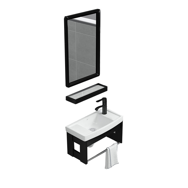 Black Bath Vanity Rectangular Single Sink Wall Mounted Metal Frame Bathroom Vanity Vanity & Faucet & Mirrors 19"L x 10"W x 10"H Shelf Not Included Clearhalo 'Bathroom Remodel & Bathroom Fixtures' 'Bathroom Vanities' 'bathroom_vanities' 'Home Improvement' 'home_improvement' 'home_improvement_bathroom_vanities' 7276661