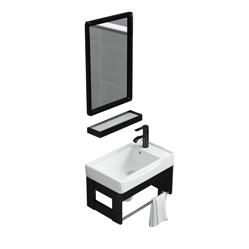 Black Bath Vanity Rectangular Single Sink Wall Mounted Metal Frame Bathroom Vanity Vanity & Faucet & Mirrors 20"L x 12"W x 16"H Shelf Not Included Clearhalo 'Bathroom Remodel & Bathroom Fixtures' 'Bathroom Vanities' 'bathroom_vanities' 'Home Improvement' 'home_improvement' 'home_improvement_bathroom_vanities' 7276663