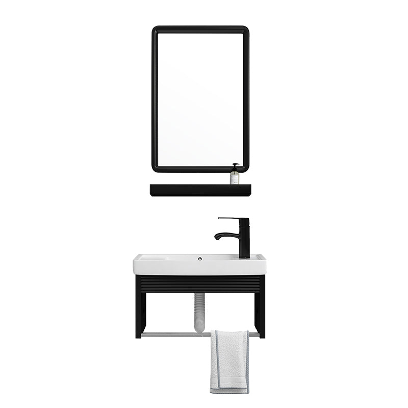 Black Bath Vanity Rectangular Single Sink Wall Mounted Metal Frame Bathroom Vanity Clearhalo 'Bathroom Remodel & Bathroom Fixtures' 'Bathroom Vanities' 'bathroom_vanities' 'Home Improvement' 'home_improvement' 'home_improvement_bathroom_vanities' 7276664