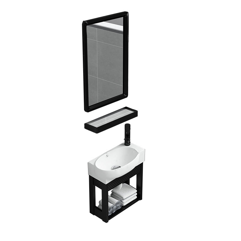 Black Bath Vanity Rectangular Single Sink Wall Mounted Metal Frame Bathroom Vanity Vanity & Faucet & Mirrors 16"L x 9"W x 12"H 1 Clearhalo 'Bathroom Remodel & Bathroom Fixtures' 'Bathroom Vanities' 'bathroom_vanities' 'Home Improvement' 'home_improvement' 'home_improvement_bathroom_vanities' 7276667
