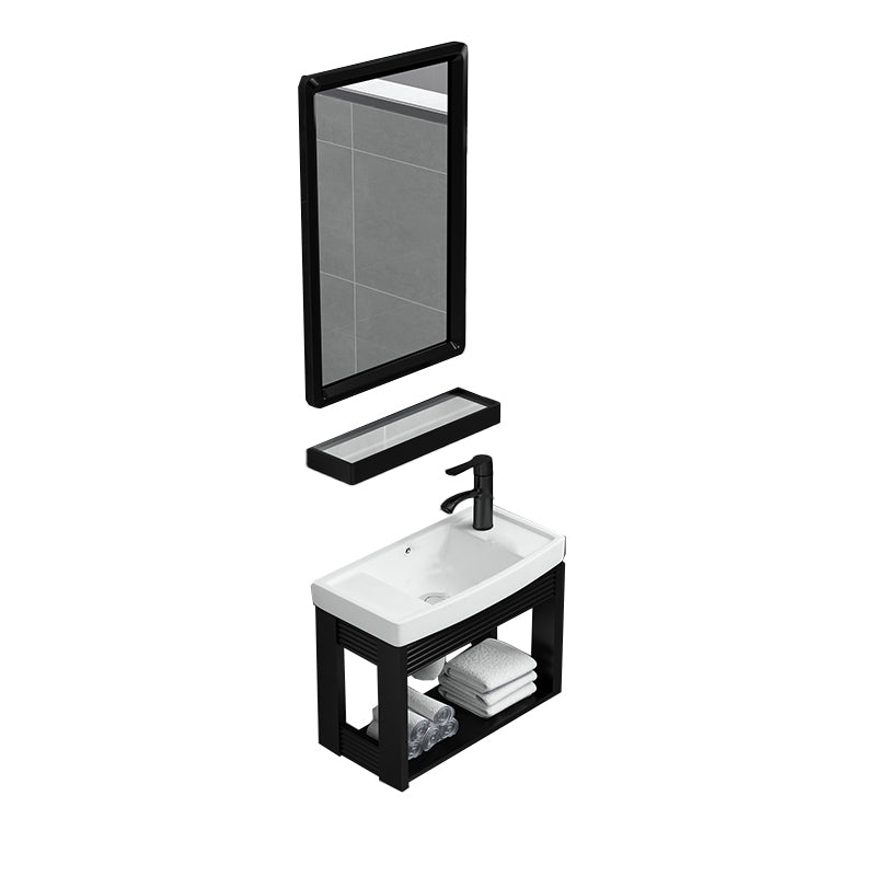 Black Bath Vanity Rectangular Single Sink Wall Mounted Metal Frame Bathroom Vanity Vanity & Faucet & Mirrors 19"L x 10"W x 10"H 1 Clearhalo 'Bathroom Remodel & Bathroom Fixtures' 'Bathroom Vanities' 'bathroom_vanities' 'Home Improvement' 'home_improvement' 'home_improvement_bathroom_vanities' 7276669