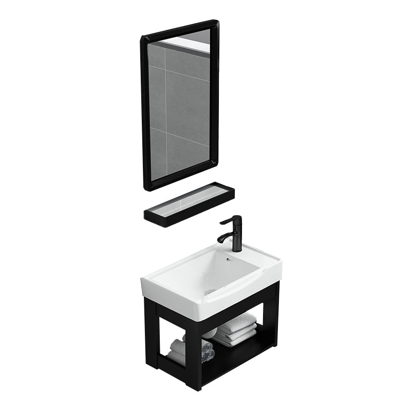 Black Bath Vanity Rectangular Single Sink Wall Mounted Metal Frame Bathroom Vanity Vanity & Faucet & Mirrors 20"L x 12"W x 16"H 1 Clearhalo 'Bathroom Remodel & Bathroom Fixtures' 'Bathroom Vanities' 'bathroom_vanities' 'Home Improvement' 'home_improvement' 'home_improvement_bathroom_vanities' 7276671
