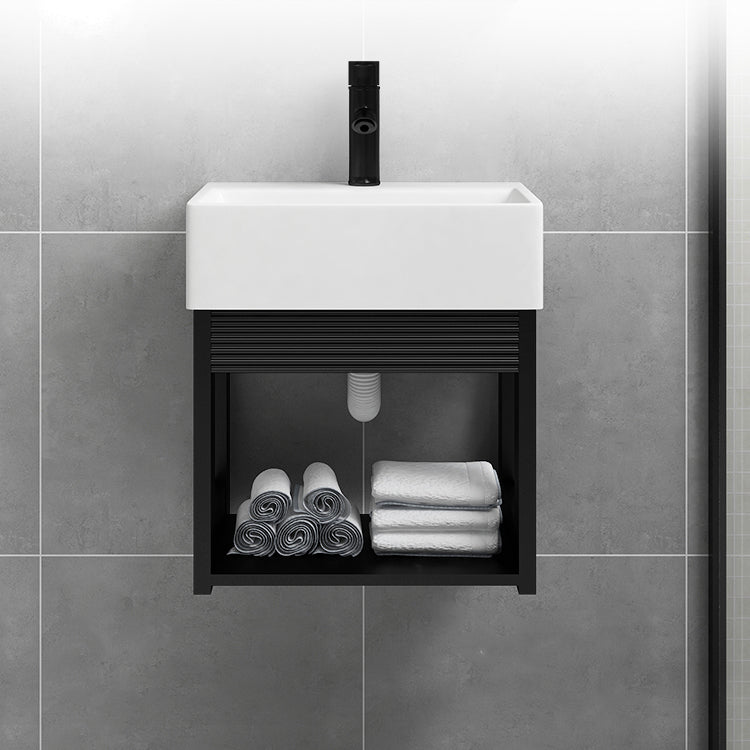 Black Bath Vanity Rectangular Single Sink Wall Mounted Metal Frame Bathroom Vanity Clearhalo 'Bathroom Remodel & Bathroom Fixtures' 'Bathroom Vanities' 'bathroom_vanities' 'Home Improvement' 'home_improvement' 'home_improvement_bathroom_vanities' 7276672