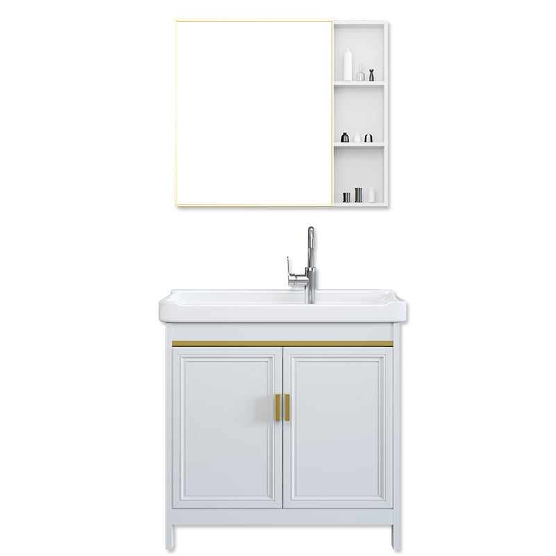 Freestanding Vanity Single Sink Metal Frame Rectangular White Mirror Vanity with Doors Clearhalo 'Bathroom Remodel & Bathroom Fixtures' 'Bathroom Vanities' 'bathroom_vanities' 'Home Improvement' 'home_improvement' 'home_improvement_bathroom_vanities' 7276722