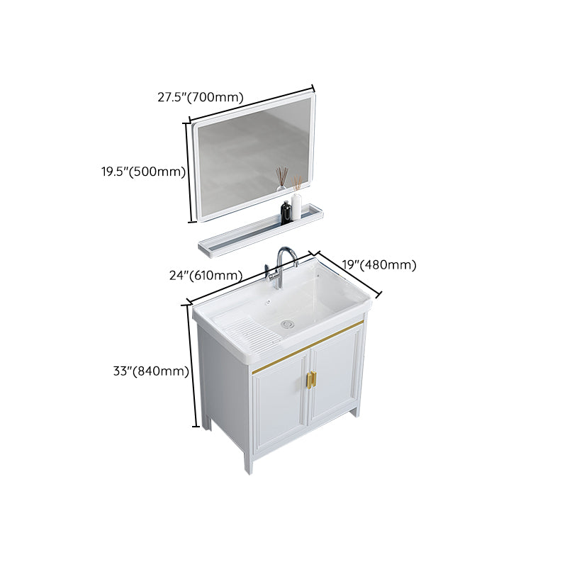 Freestanding Vanity Single Sink Metal Frame Rectangular White Mirror Vanity with Doors Clearhalo 'Bathroom Remodel & Bathroom Fixtures' 'Bathroom Vanities' 'bathroom_vanities' 'Home Improvement' 'home_improvement' 'home_improvement_bathroom_vanities' 7276745