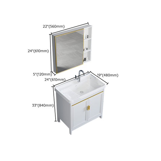 Freestanding Vanity Single Sink Metal Frame Rectangular White Mirror Vanity with Doors Clearhalo 'Bathroom Remodel & Bathroom Fixtures' 'Bathroom Vanities' 'bathroom_vanities' 'Home Improvement' 'home_improvement' 'home_improvement_bathroom_vanities' 7276751